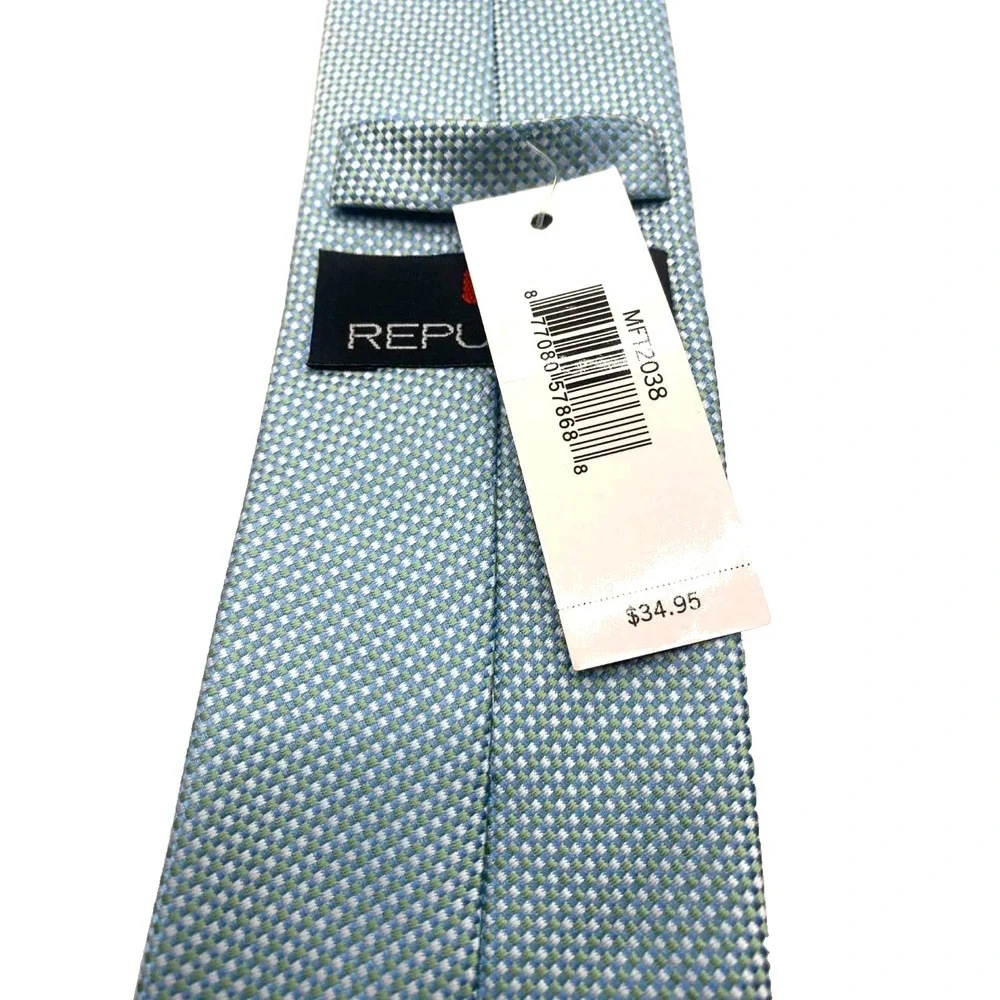 REPUBLIC Men's polyester‎ necktie USA Designer blue basketweave skinny LONG NEW